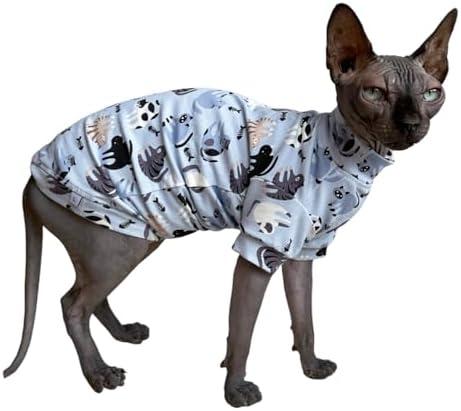 Limited Edition Sphynx Cat Cotton T-Shirts Hairless Cat Sweatshirt Pet Kitten Clothes Round Collar Kitten Shirts Vest Cats & Small Dogs Apparel (Cat Fishbone, or XL (10-12 lbs))