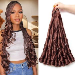 French Curl Braiding Hair 24Inch 8Packs French Curl Crochet Braids Short Curly Crochet Hair Skin-friendly Bouncy Synthetic knotless Braiding Extensions (33#, 24inch, Packs of 8)