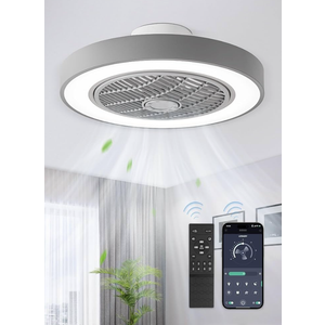 LEDIARY 20 Inch Low Profile Ceiling Fan with Light, Led Bladeless Ceiling Fans, Remote Control Enclosed Flush Mount Ceiling Fan with Timing, 3000-6000K, 6 Wind Speed, 3000LM, 57W-Grey