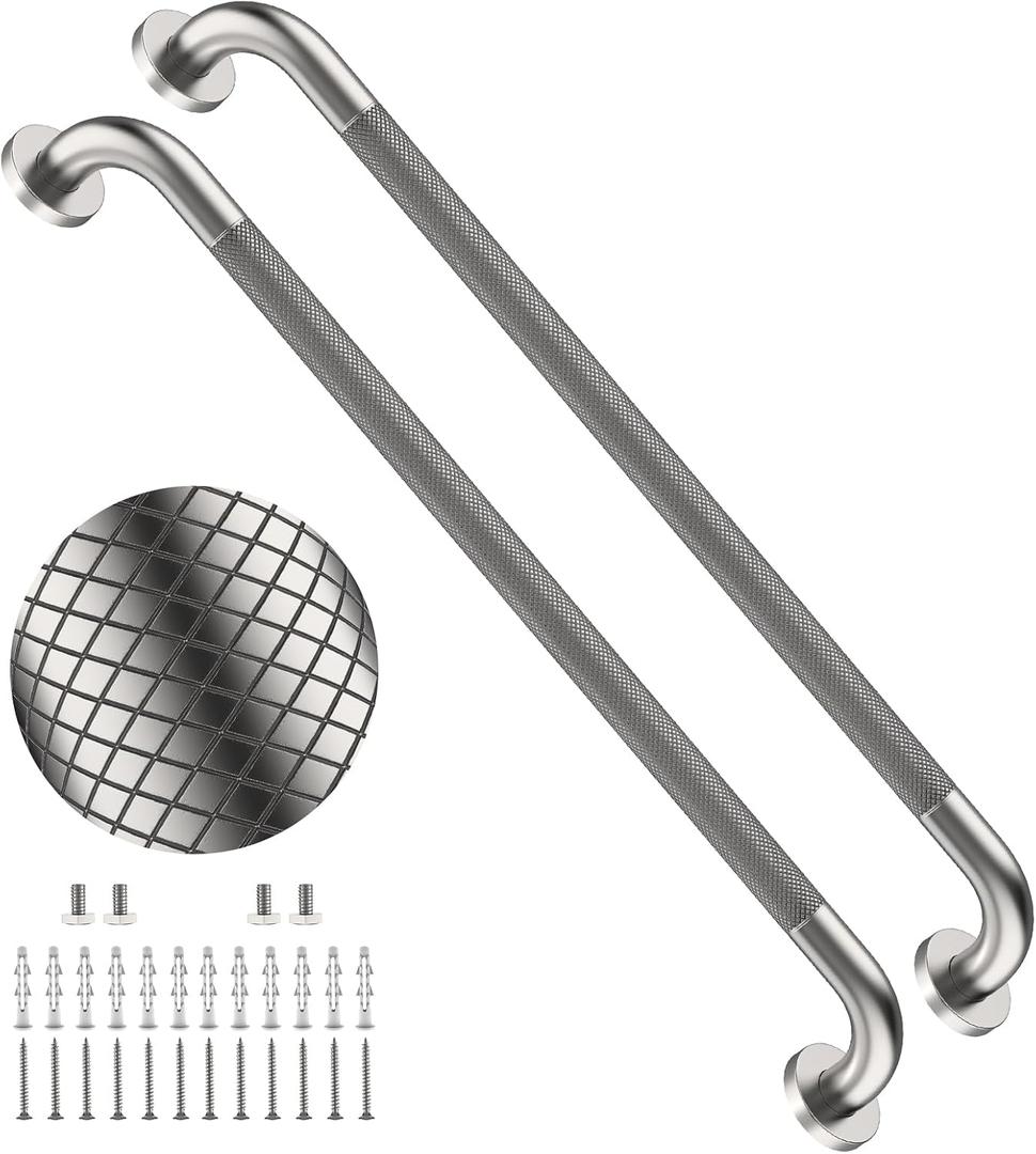 2 Pack 32 Inch Brushed Nickel Anti-Slip Knurled Shower Grab Bar