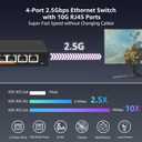 10Gb Ethernet Switch Unmanaged with 2 x 10Gbe RJ45 Ports, 4 x 2.5G Base-T Ports, Plug and Play, VLAN, Wall Mount, YuanLey 6-Port 10 Gigabit Network Switch with Metal Case Fanless