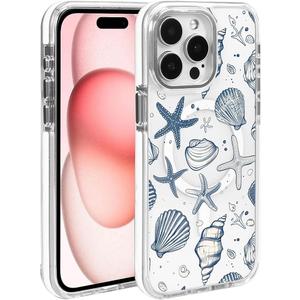 Compatible with iPhone 15 Plus Case for MagSafe, Clear White with Ocean Shells Design Drop Proof Rugged Magnetic Charge Shockproof for iPhone 15 Plus