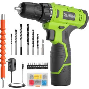 FADAKWALT Cordless Drill Set,12V Power Drill Set with Battery and Charger, Electric Driver/Drill Bits, 3/8'' Keyless Chuck,21+1 Torque Setting, 180 inch-lbs, with LED Electric Drill Set (Green)