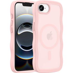 Hualele for iPhone 16e Case Cute for Women, Compatible with MagSafe, Military Grade Dropproof Translucent Matte Back Curly Wave Edge Slim Girly Phone Case 16e Case, Light Pink