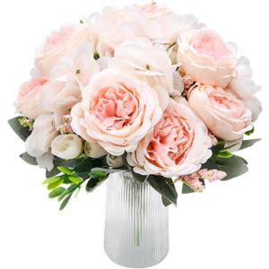 Peonies Artificial Flowers, 4 Packs Simulated Silk Peonies Flowers Fake, Mixed Pink Peonies Flowers Bouquet for Centerpiece Table Wedding Party Home Decoration, Champagne White