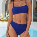 ANRABESS Womens Bikini Sets, High Waist Tummy Control Swimsuits,Ribbed Textured 2 Piece Bathing Suits,Cheeky Beach Swimwear (Blue, M)