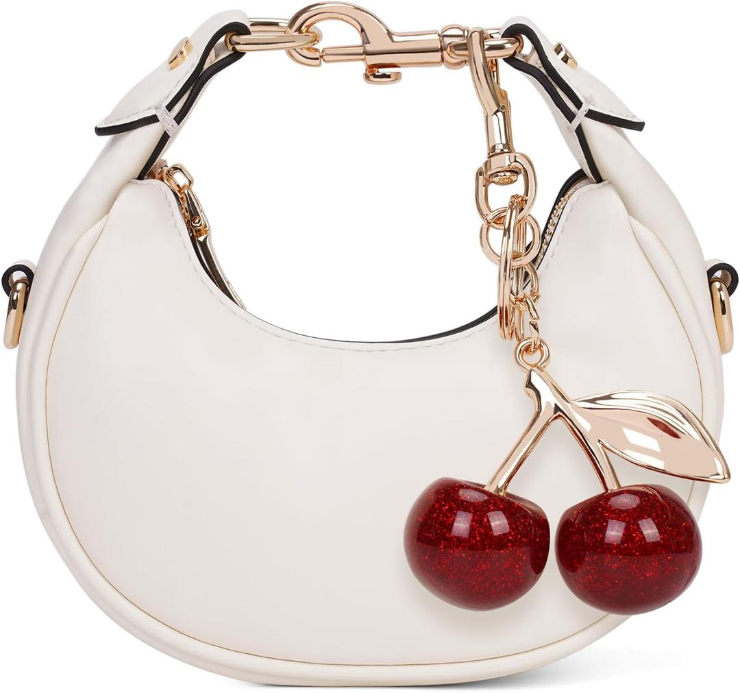 JQWSVE Small Top Handle Bags for Women Mini Purses Cute Ladies Handbags Crescent Mini Crossbody Bags with Cherry