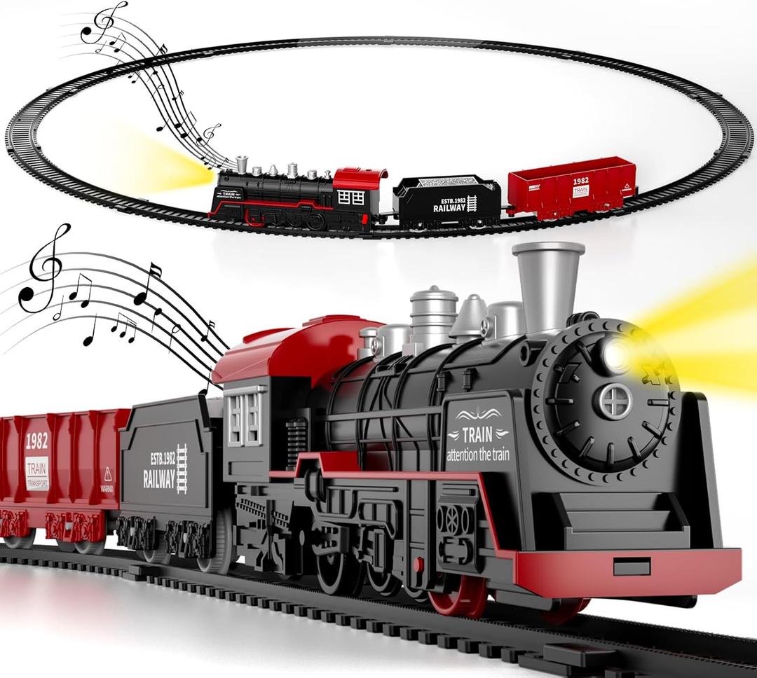 Lucky Doug Christmas Train Set Toys for Kids Toddler Ages 3-5 4-7, Toy Train Set with Light & Sound for Under Christmas Tree, Christmas Toys Train Set for Boys Kids Ages 3-5 4-7 4-8