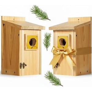 2 Pack Bird Houses for Outside Clearance with Copper Guard, Cedar Bird House Outdoor, Bluebird Finch Swallow Wren Chickadee Assembly Required，Lacquer Finished,Outdoor 5 Years Usage