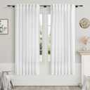 Nanspring White Linen Curtains for Living Room 2 Panels Set Neutral Modern Farmhouse Window Curtain for Bedroom 66 Inch Length Semi Sheer Light Filtering Privacy Back Tab Rod Pocket Drapes 52x66