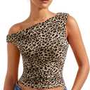 SUUKSESS Women Off Shoulder Tops Sleeveless Shirts Y2K Trendy Going Out Crop Tank Top (Cheetah Print, S)
