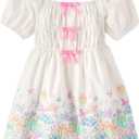 Gymboree Girls' and Toddler Short Sleeve Tiered Dresses (8, Spring Floral)