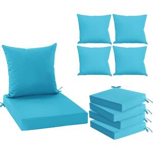Waterproof Outdoor Cushions for Patio Furniture, Fade Resistant Backrest and Deep Seat Cushion Set with Removable Cover, 24 x 24 Inch, Teal, Set of 4