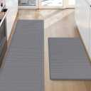 Color&Geometry Anti Fatigue Cushion Padded Kitchen Mat for Floor - 17x29+17x59,Easy Clean, Waterproof & Oil Proof, Anti Slip, Foam Rubber Runner Rug for Front Sink Comfort Standing, Grey Set of 2