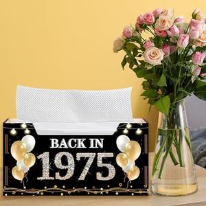Roetyce 50th Birthday Decorations Men Women, Wooden Vintage Back in 1975 Napkin Holder(1PC), 50th Birthday Gift for Him or Her, Black Gold 50 Years Old Party Supplies, Dining Table Napkin Tray