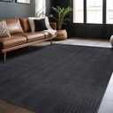 Modern Solid Dark Grey Area Rug / Rug Pad