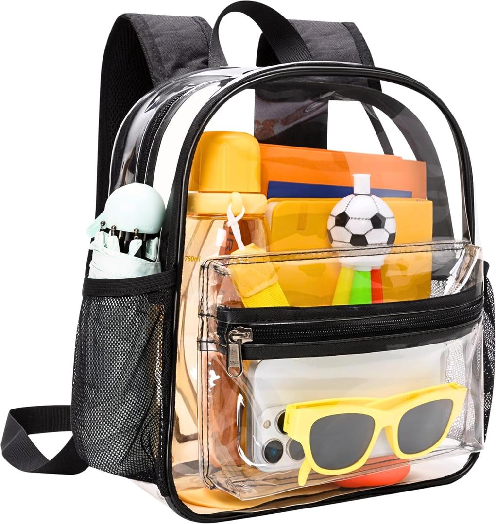 MAY TREE Clear Backpack for Stadium Events, 12x11x5 Inches Small Clear Backpack for Concert Festival Sports Outdoor - Black