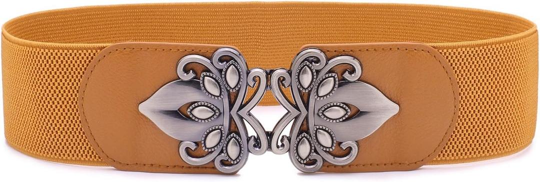 Womens Vintage Wide Elastic Stretch Waist Belt Retro Cinch Belt (Brown)