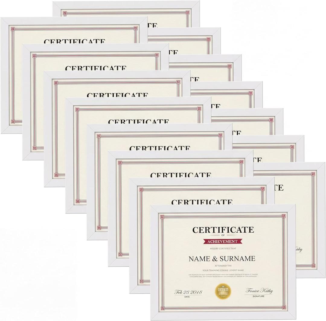 Giftgarden 8.5x11 Wooden Picture Frame Set of 15, White 8.5 by 11 Certificate Frames for Award Document Diploma Wall or Tabletop Display
