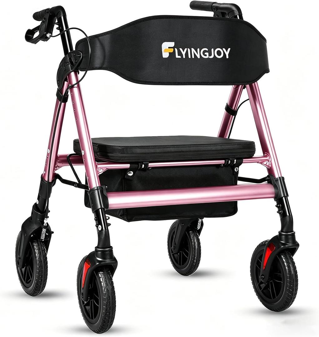 Foldable Rollator Walkers for Seniors with Seat, 450Lbs All-Terrain Walker,22" Extra-Wide Ergonomic Breathable Seat,Heavy-Duty Rolling Walker with Adjustable Brake,Backrest,Height 33"-41.5"