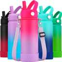 WEREWOLVES 18oz Kids Water Bottle with Straw Lid, Shoulder Strap and Boot - Insulated Stainless Steel, Reusable Leakproof Metal Water Bottles for School Boys Girls (Rose/Lilac, 18 oz)