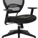 Space Seating 57 Series Professional Dark Air Grid Back Manager's Adjustable Office Chair with Built-in Lumbar Support and Padded Seat, Black Bonded Leather