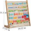 7 Tier Wooden Kids Bookshelf Book Holder Natural Wood Book Rack Storage Bookshelf for Kids Room Study Room Play Room Toy Storage Organizer (W: 29.52")