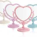 DEAYOU 4 Pack Heart Shaped Cosmetic Mirror, Vintage Vanity Tabletop Mirror with Double Sided, Rotatable Dresser Mirrors with Stand for Makeup, Girl, Women, Beauty, Spa Party, 4 Color