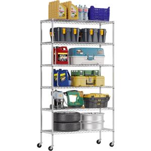 FDW 45"L18"W82"H Wire Shelving Unit Storage Cart Metal Shelf Rolling Utility Cart 2100Lbs Capacity with 6 Tier Casters Adjustable Layer Rack Strong Steel for Restaurant Garage Pantry Kitchen,Chrome