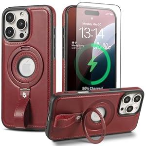 Butaiga for iPhone 12 Pro Max Leather Case with Stand, Anti-Slip Grip Ring, Fits for MagSafe (Brown, iPhone 12 Pro Max)