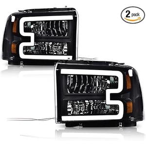 PIT66 LED Headlight Assembly Compatible with 2005-2007 Ford F250 F350 F450 F550 Super Duty /2005 Excursion (Not Fit Sealed Beam Headlight model) Headlamp Clear Lens Black Housing Amber Reflector