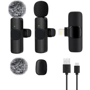 𝟮𝟬𝟮𝟰 Professional Wireless Lavalier Microphone for iPhone iPad, Wireless Microphone- 2 Pack Noise Canceling Crystal Clear Recording with USB-C, Live Streaming, YouTube, TikTok