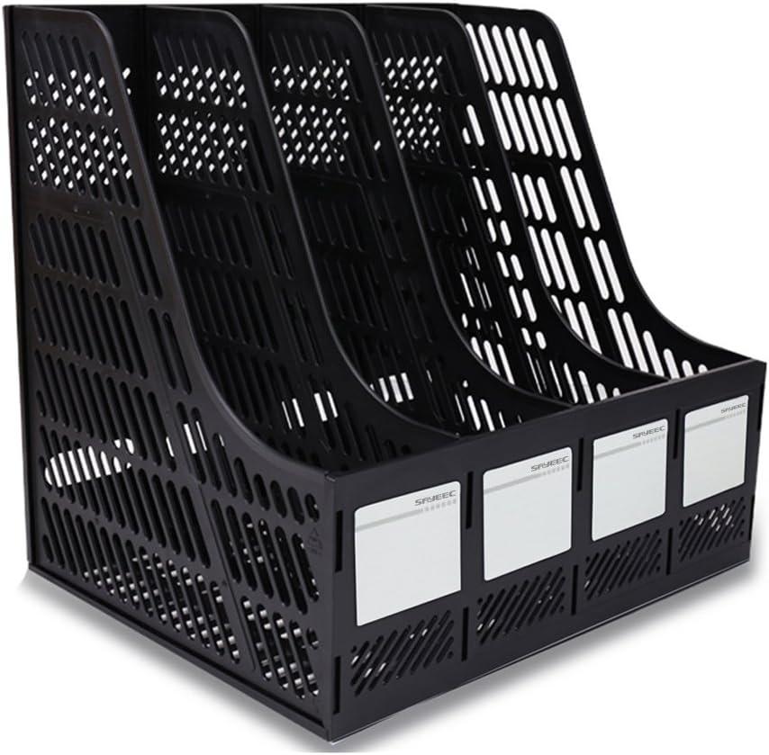 SAYEEC Desktop Magazine Holder Desk File Organizer 4 Compartments Vertical File Dividers Book Holder Frames Document Cabinet Rack Storage Organizer Box for Home Office School Black