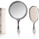 3 pc Silver Chrome Girls Vanity Set Comb Brush Mirror.
