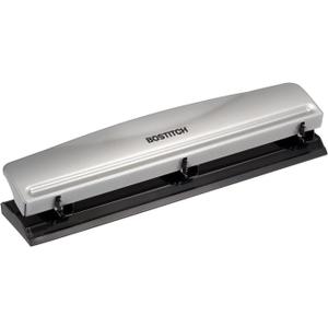 Bostitch Office Premium 3 Hole Punch, 12 Sheet Capacity, Metal, Rubber Base, Easy-Clean Tray, Silver