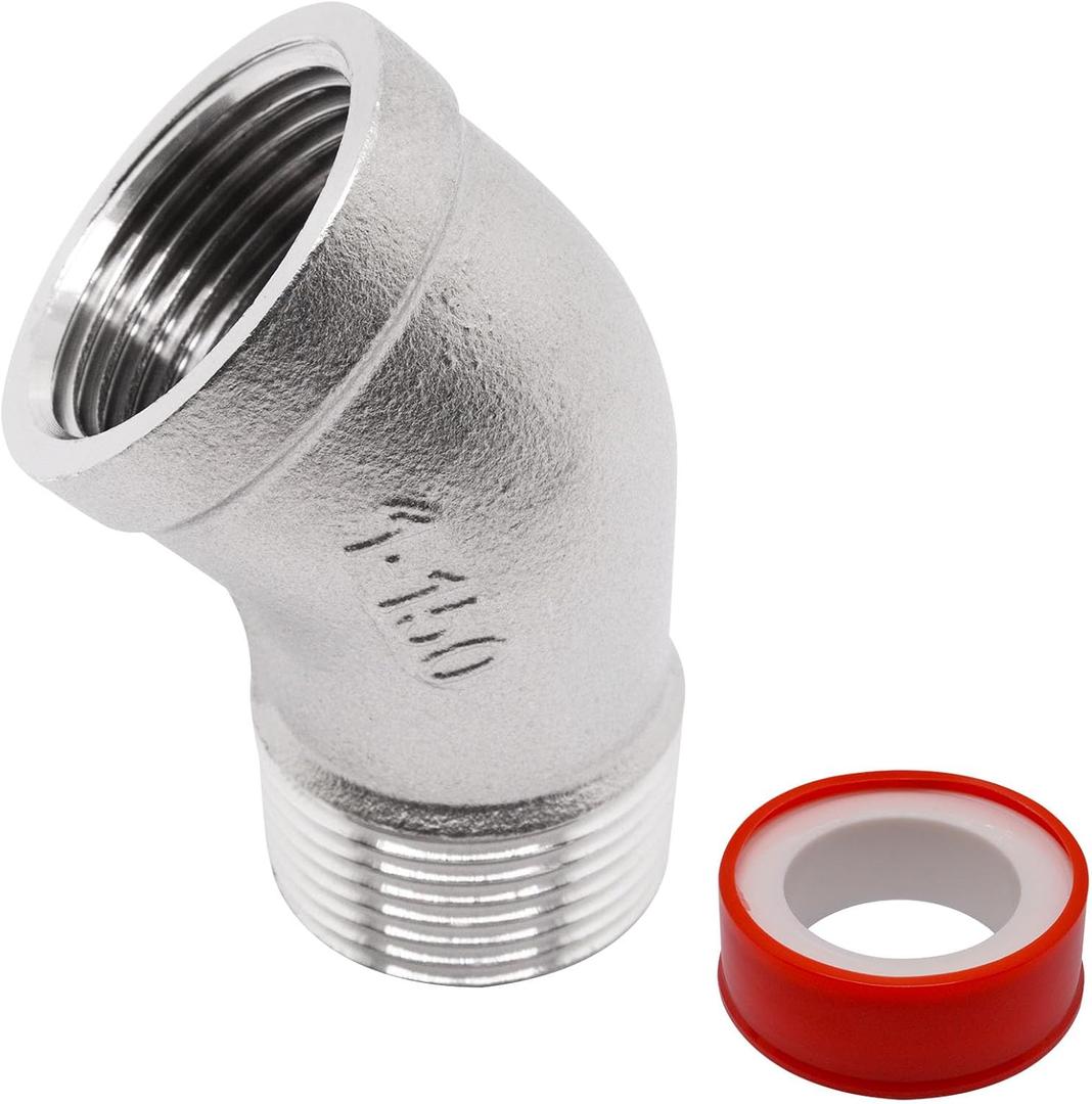 1PCS 45 Degree Elbow Fittings, 1" NPT Male Pipe to 1" NPT Female 304 Stainless Steel Pipe Fitting, Connector Coupler Apply to Outdoor/Garden/Industrial