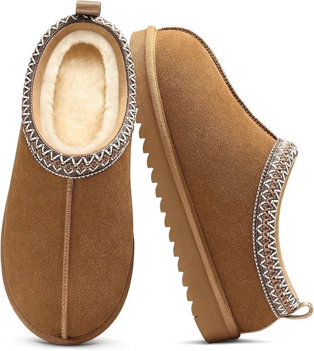 Evshine Women’s Genuine Suede Slippers, Fuzzy Warm House Shoes for Indoor Outdoor, Great Gift for Winter Comfort 8