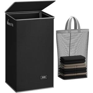 SOLEDI Laundry Hamper Black with Lid and Removable Bag - 100L Large and Tall Laundry Basket Collapsible with Handle for Clothing and Toys Storage - Dirty Clothes Hamper for Bedroom, bathroom, dorm