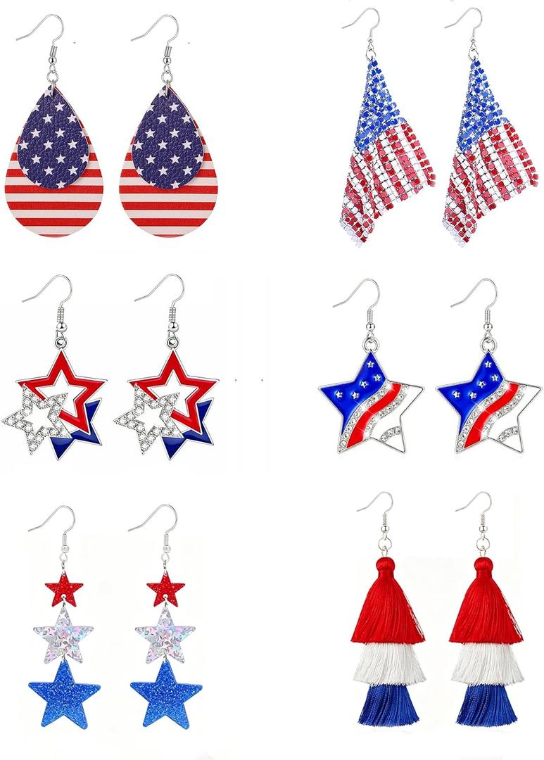 4th of July Earrings for Women, Red White and Blue Patriotic Accessories