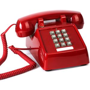 Sangyn Retro Landline Phone Classic 2500 Analog Desk Phone with Indicator Mechanical Ringer Vintage Corded Telephone Old Phone for Home School Hotel Office (Red)