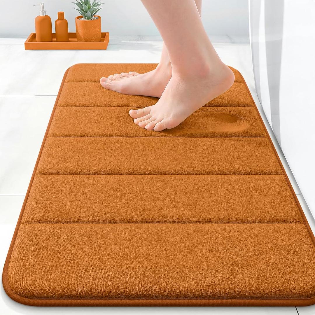 OLANLY Memory Foam Bath Mat 24x16, Super Soft Absorbent Bathroom Rugs, Quick Dry, Machine Washable Shower Floor Rugs, Bathmat Carpet, Bathroom Home Decor Accessories, Ochre