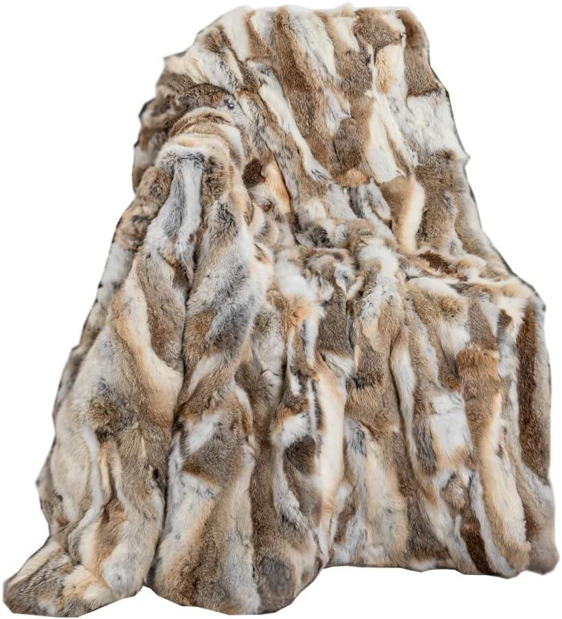 Fur Blanket Throw for Couch Tan Rabbit Hide Fur Throw Blanket Fuzzy Fluffy Super Soft Furry Plush Decorative Comfy Shag Thick Sherpa Shaggy Throws and Blankets for Sofa, Bed, 55.12x62.99 inch