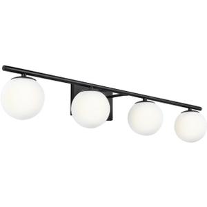 New Bathroom Vanity Light Fixtures Matte Black Milk White Globe Glass Shade 4 Lights Modern Wall Bar Sconce Over Mirror(4 lights-35.43inch)