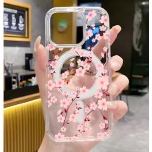 AIGOMARA Phone Case Made for iPhone 16 Pro Max 6.9 Inch [Compatible with MagSafe] Pink Floral Cherry Blossom Design Soft TPU and Hard PC Clear Case Shockproof Anti-Scratch Phone Cover for Women