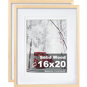 Egofine 16x20 Poster Frame Set of 2 Solid Wood Frame with Plexiglass Matted for 11x14/12x16 for Wall Mounting Hanging Picture Frame Vertically or Horizontally, Natural Wood
