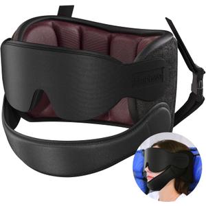 Travel Pillows for Airplanes with Sleep Eye Mask, Chin Strap, Airplane Pillow for Long Flights, Car Road Trip, 360 Headrest, Stop Bobblehead, FSA HSA Eligible, Red