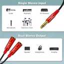 J&D 1/4 Inch TRS Stereo Splitter Y Cable, 6.35 mm Male to Dual 6.35 mm Female Jacks, Quarter Inch Audio Splitter Cord, Gold Plated Connectors, Durable PVC & Copper Construction, Red, 1.6 feet