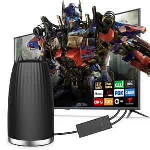 TV Antenna Indoor, Smart Antenna 600+ Miles Coverage Range, HD TV Antenna for Local Channels, Support 4K 1080P, Includes Signal Amplifier & 18ft Coaxial Cable, Support All TV. (Black)