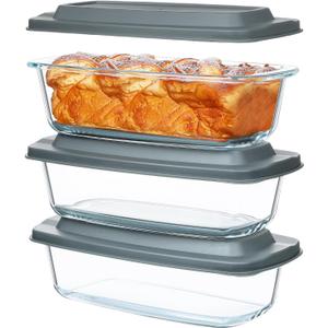 M MCIRCO 6-Piece Glass Loaf Pan with Lids Set, Meatloaf Pan With Airtight Lids, Loaf Pan For Bread, Cake, Pastries, Easy Grip, Fridge-to-Oven (1800ML/1.9Qt/ 7.2 Cups)