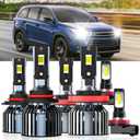 Lights Fit For Toyota Highlander 2014-2019, 9005 High Beam H11 Low Beam H11 Fog Light Bulbs, High Power 6500K White Light, Pack of 6